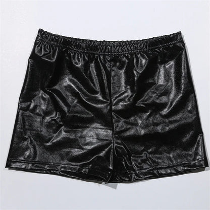 Women Yoga Shorts Silver Metallic Rave Booty Mid Waist Cheer Short PU Shiny Yoga Shorts Femme Fashion Sexy Clothes