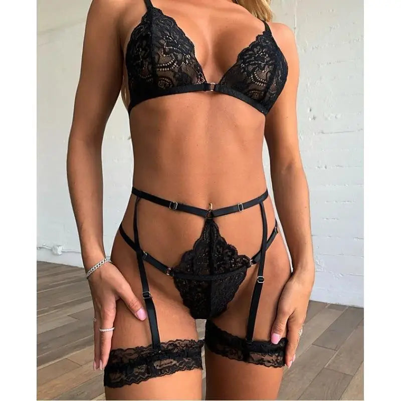 2024 Floral Lace Underwire Female Sexy Costumes Women Bra And Panty Garters Sexy Lingerie Sets Women's Thong Set Sexy Bodysuit