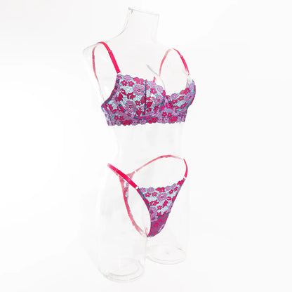 Aesthetic Floral Erotic Lingerie Set with Multi-color Lace Deluxe Comfortable Underwear with Thong