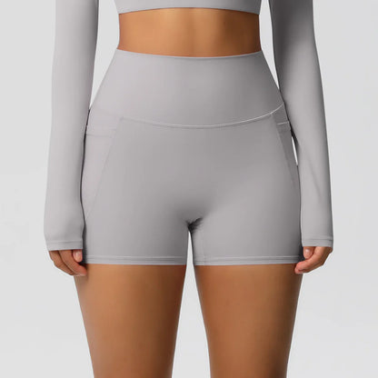 Women Sports Short With PocketedYoga Legging Shorts Squat Proof High Waist Fitness Tight Shorts Quick Drying Cycling Workout Gym
