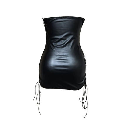 Sexy Lingerie Women Babydoll Leather Dress Erotic Lingerie Sex Bodycon Strapless Nightwear Black Bandage Hip Wrapped Sleepwear