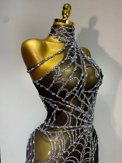 STOCK Sparkly Diamond Women Sexy Mesh Jumpsuit Nightclub Bar Party Show Gogo Dancer Clothing Drag Queen Outfit Stage Costume