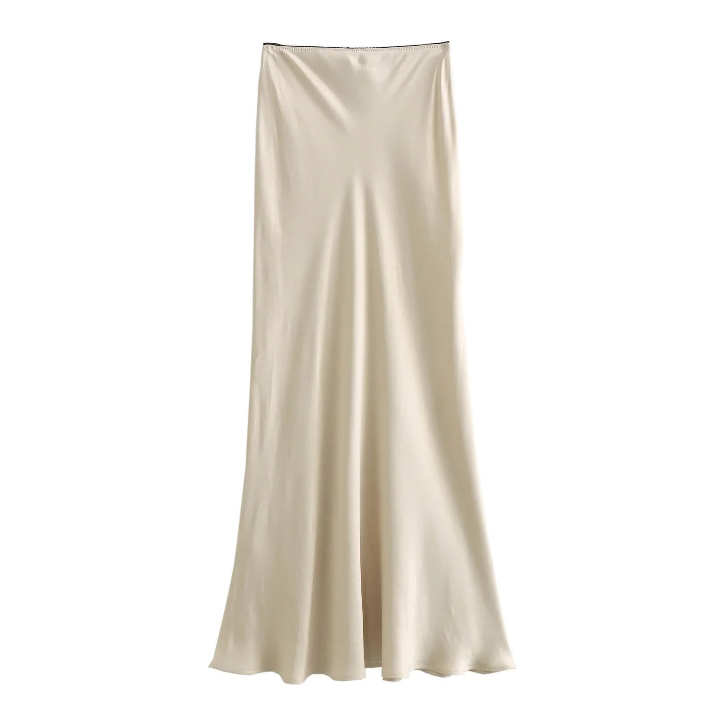 2024 Spring Women's Satin Bow-Decorated High-Waist A-Line Long Skirt - Vintage Chic Fashion