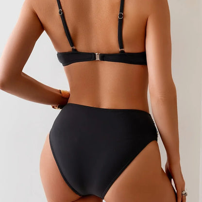 Rainbow Stripes Bikini Steel Support Separate Beach Swimming Costume Gathering Design Women's Fashion Swimwear Chinese Origin