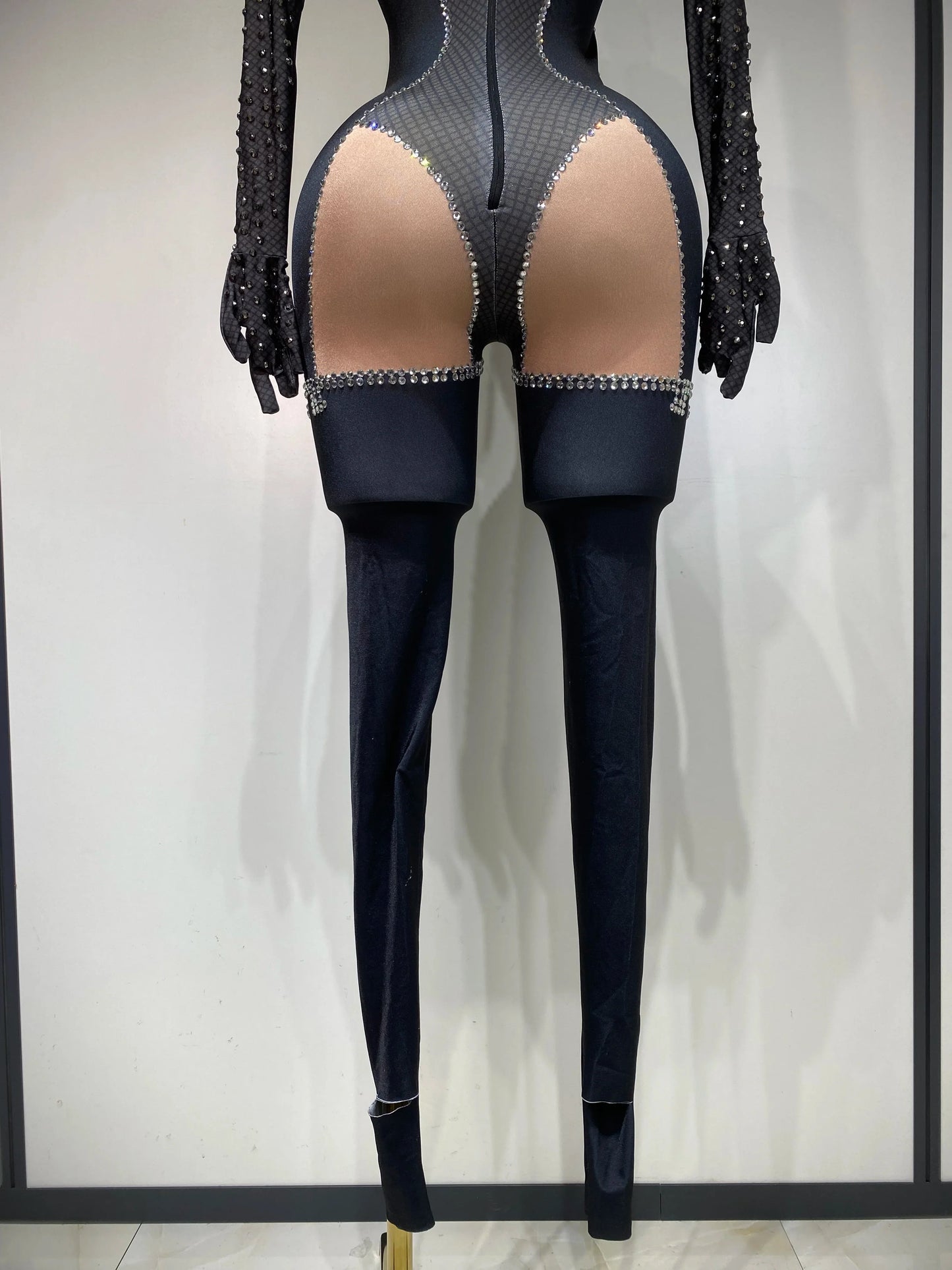 STOCK Sparkly Diamond Women Sexy Mesh Jumpsuit Nightclub Bar Party Show Gogo Dancer Clothing Drag Queen Outfit Stage Costume
