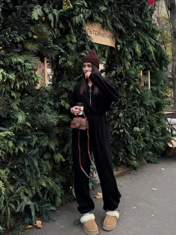 Zekye Woman Clothing New Fashion Long-sleeved Jumpsuit Women's Casual Semi-open Elastic Waist Jumpsuit Elegant Woman Jumpsuit