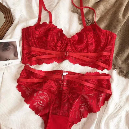 Logirlve Sexy Tоy For Women Bra Set Lingerie Push Up Brassiere Lace Embroidery Underwear Set Ultra-thin Cup Female Lingerie