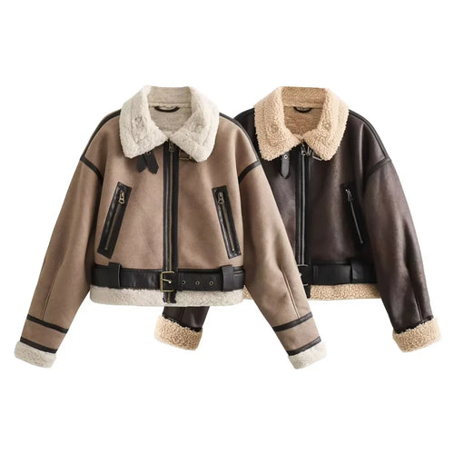 2024 Autumn/Winter New Product Casual Women's Wear Flip Collar Fur Integrated Loose and Versatile Short Jacket Coat