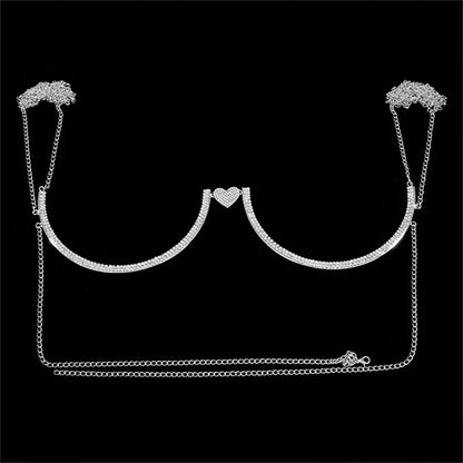 Stonefans Heart Rhinestone Chest Bracket Body Jewelry Bra Chain For Women Chain Top Bikini Halter Bra New Banquet Breast Support