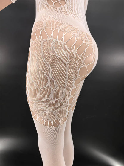 Bodycon Elasticity Transparent Mesh Long sleeves Bodysuit Women's Fashion Pajamas Fishnet Short Night Club Party Mesh Clothes