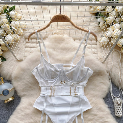 SINGREINY Women Underwear Erotic Playsuits Fashion Strap Backless Sheer Lingerie Nightwear Transpareant Hollow Out Sexy Bodysuit