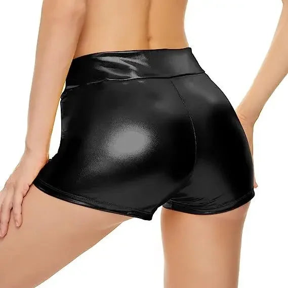 Hot selling close fitting high waisted shorts for nightclub performances, bottomed leather pants with hot stamping