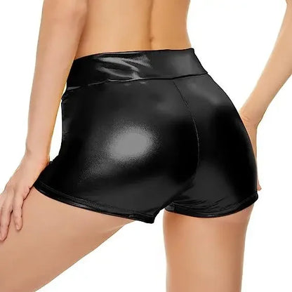 Hot selling close fitting high waisted shorts for nightclub performances, bottomed leather pants with hot stamping