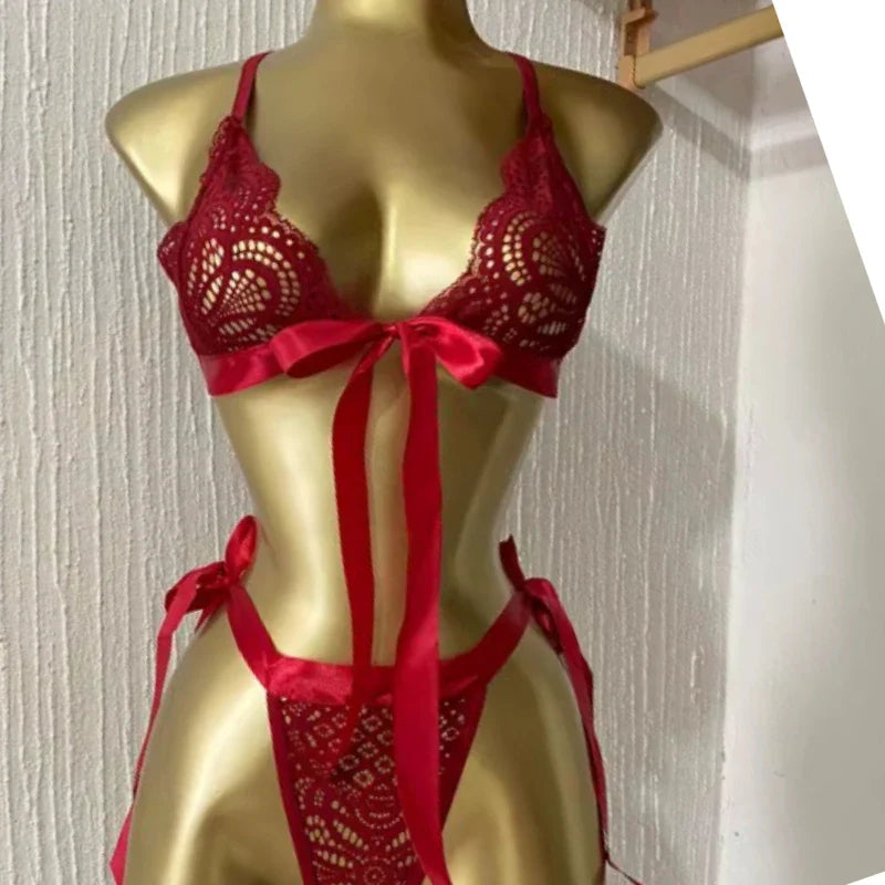 Sexy Lace Bra Brief Set Lingerie Set Women Underwear Transparent Bra Panties Sets Female Red Ultra-thin Unlined Underwear Set