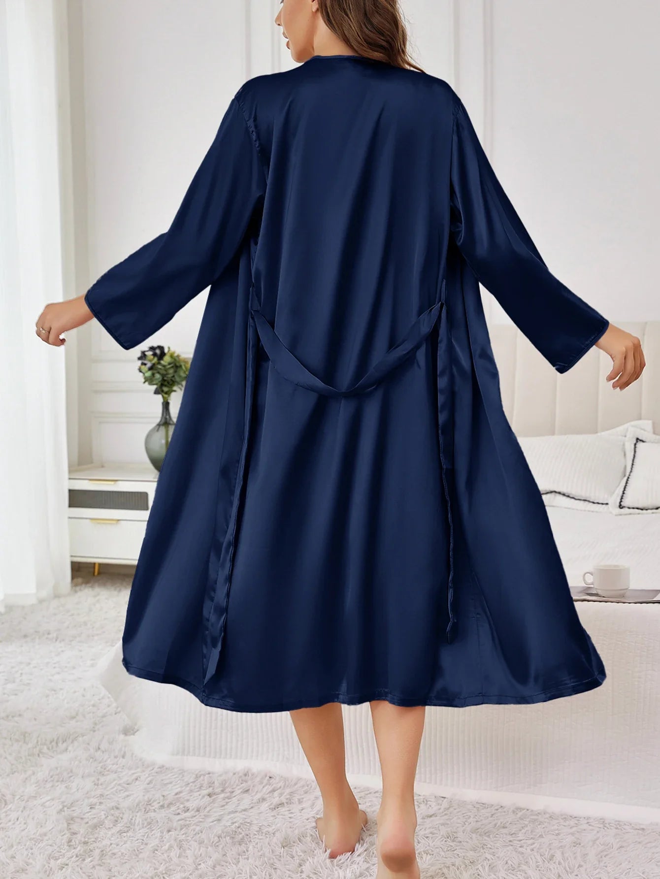 Solid Color Thin Long Sleeve Nightgown Women Summer Homewear Outerwear Draping Soft Casual Loungewear Multi Color Options