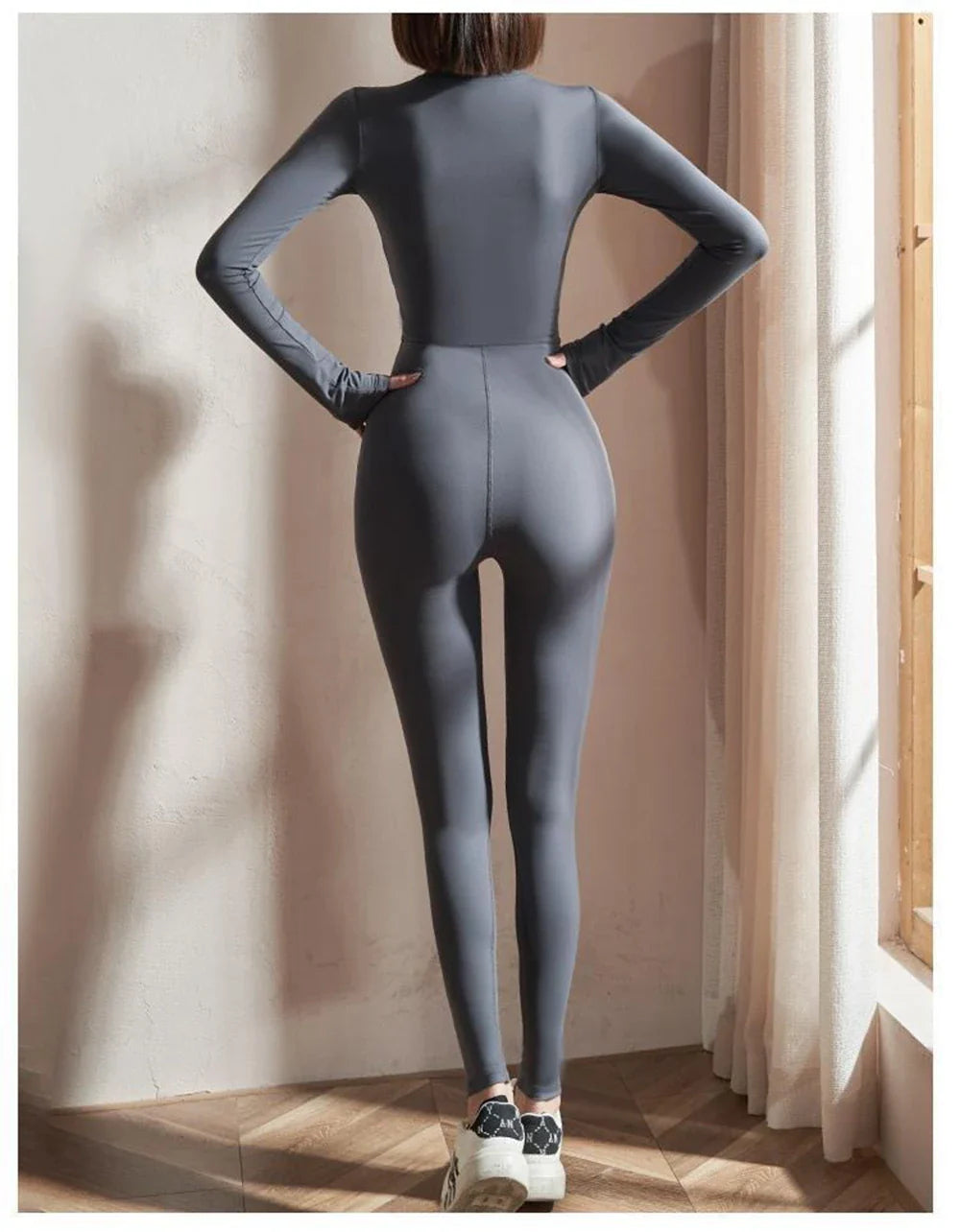 Womens Jumpsuits Long Sleeve Yoga Slim Fit Stretch One Piece Romper Sexy Fitness Female Black Basic Sportwears Tight Zipper