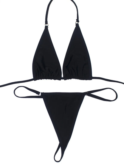 Women's Sexy Backless Triangle Bikini Set 2-Piece Strap Micro Swimsuit with Bottom for Summer Pool Parties And Beach Vacations