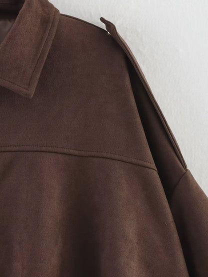 TFMLN Autumn Winter Women Suede Jacket Coat 2025 New Fashion Long Sleeve Zipper Loose Bomber Coat Chic Lady Casual Streetwear