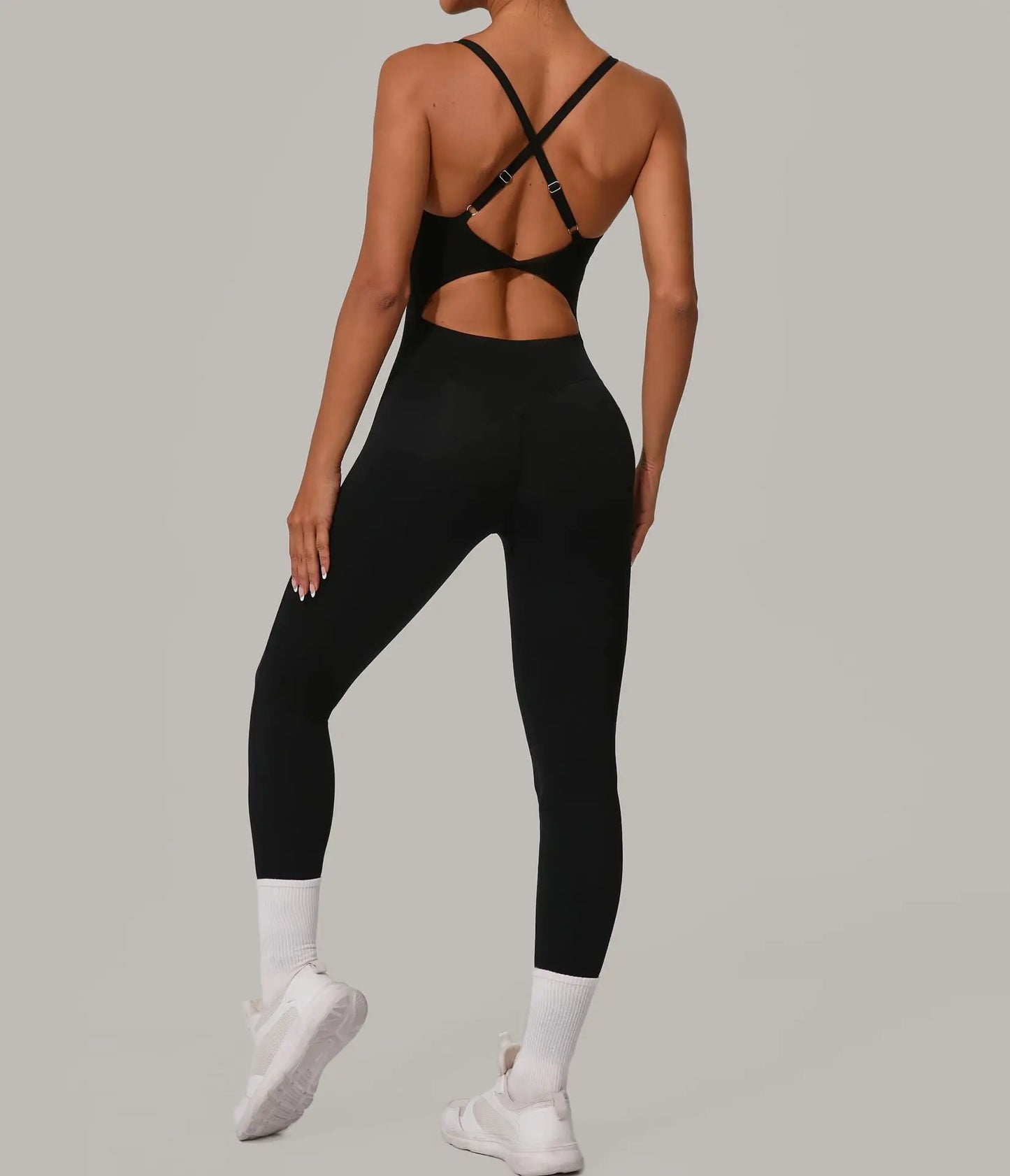 Sexy Hollow Cross Backless Sporty Tight Jumpsuit Woman Sportswear Summer One Pieces Outfit Gym Fitness Overalls Yoga Jump Suit