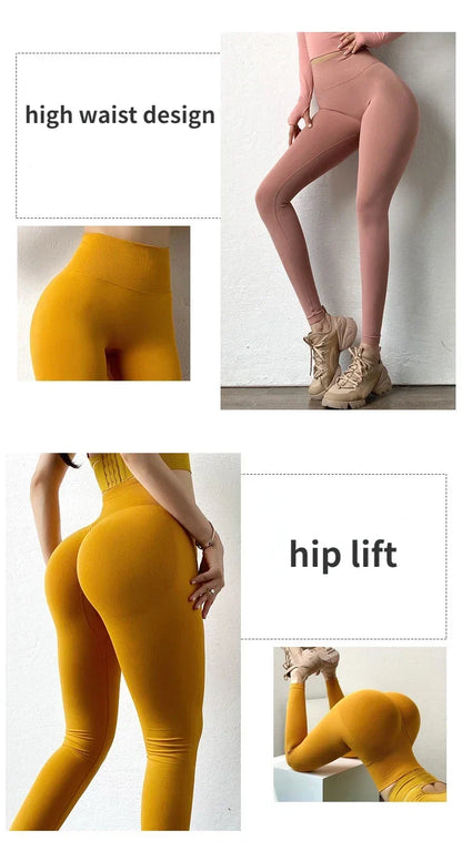 Women Seamless Slim Tights High Waist Solid Leggings Fitness Yoga Elastic Leggings Push Up Butt Knit Fashion Gym Workout Pants