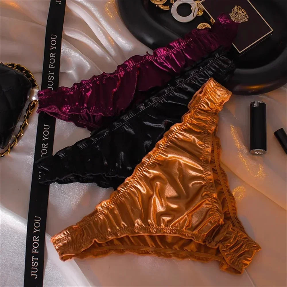 Sexy Ruffles Satin Panties Women Plus Size Breathable Soft Underwear Fashion Ladies Comfortable Briefs