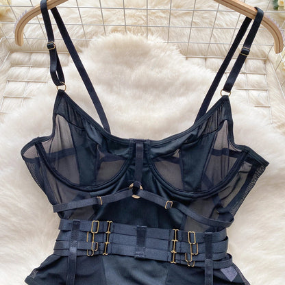SINGREINY Women Underwear Erotic Playsuits Fashion Strap Backless Sheer Lingerie Nightwear Transpareant Hollow Out Sexy Bodysuit