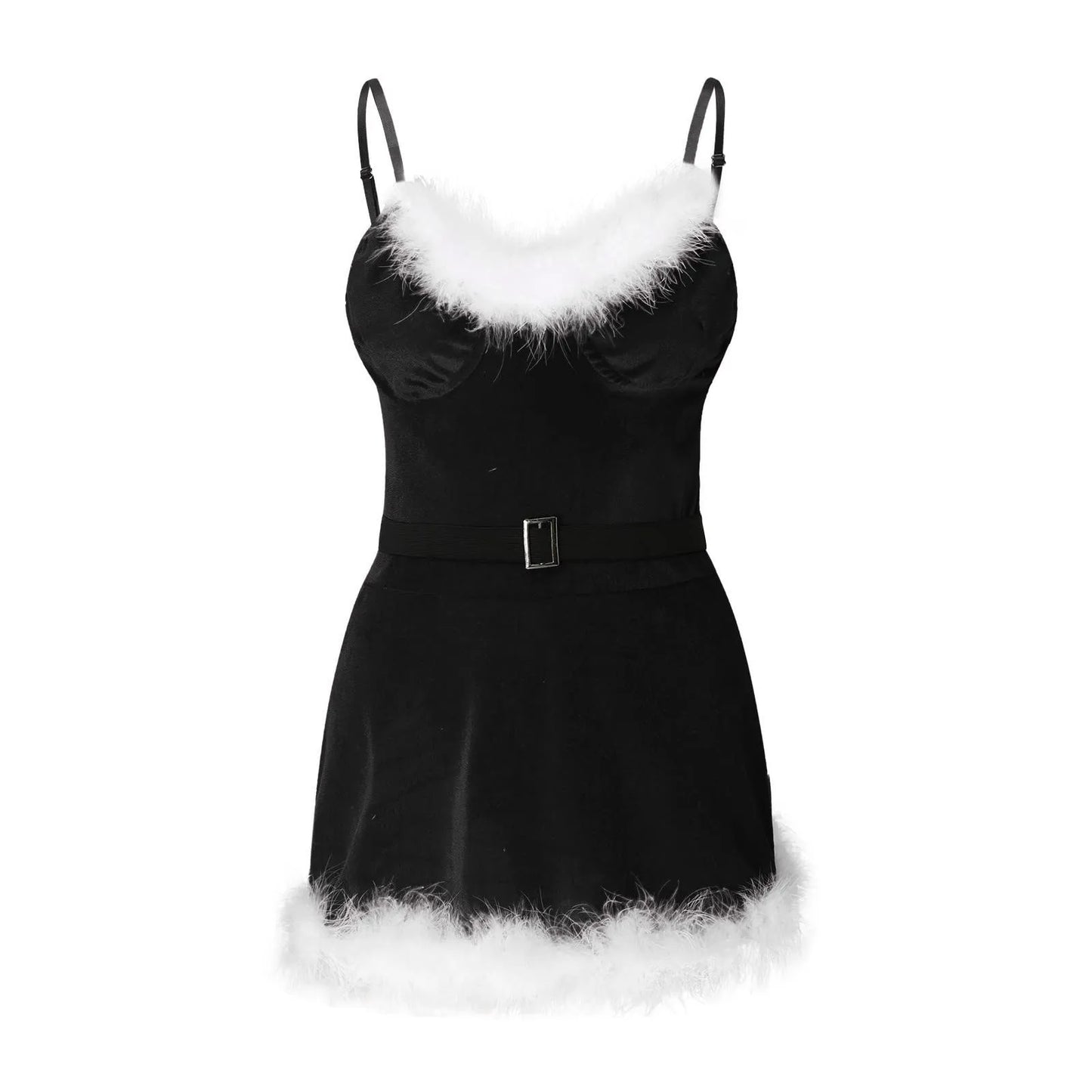 Women Christmas Costume Faux Fur Trim Red Flannel Underwired Bra Corset Sexy Bustier Cami Crop Tops Xmas Party Rave Dress Up