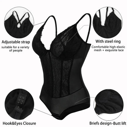Lace Bodysuit for Women Tummy Control Shapewear Sleeveless Tops V-Neck Backless Slim Camisole Jumpsuit Shaper Party Wear Fashion