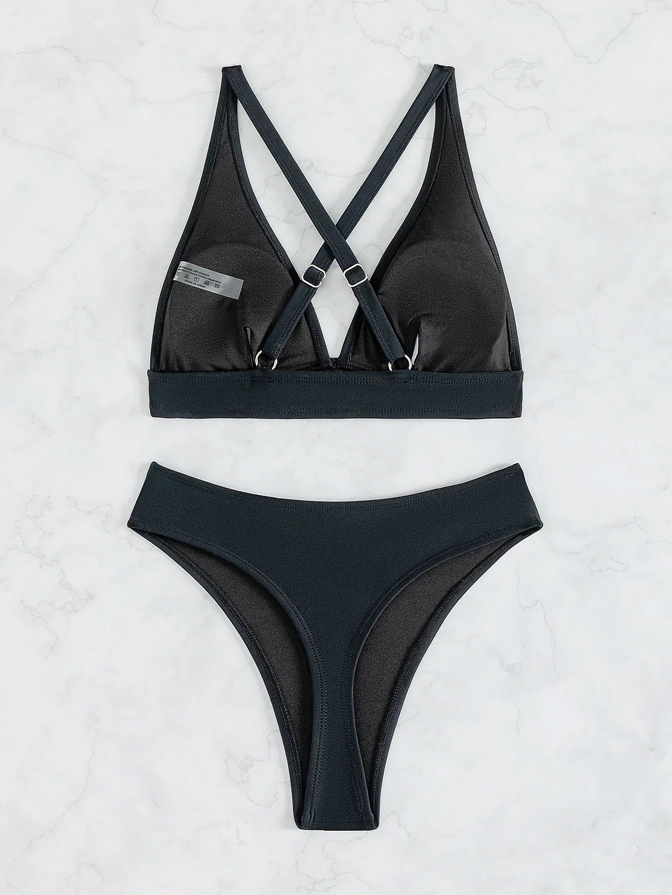 Vigoashely 2025 Solid V Neck Push Up Bikini Set High Cut Straps Corss Swimsuit For Women Swimwear 2 Piece Backless Bathing Suit