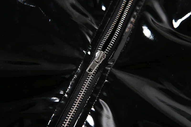 SINGREINY Strapless PU Leather Sexy Bodysuits Ladies Zipper Design Bodycon Top Fashion Streetwear Open Crotch Sensual Playsuits