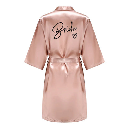 Wedding Party Team Bride Robe With Black Letters Kimono Satin Pajamas Bridesmaid Bathrobe SP003