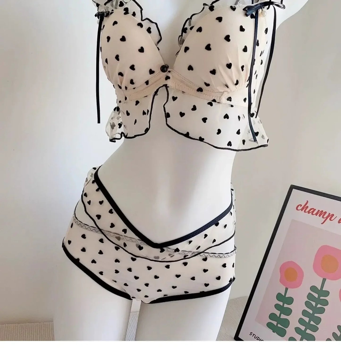 MOYISU Japanese Mesh No-wire lace Underwear set Women's small breasts gather sexy pure desire sweet bra cute bra Panty SET TUSHY