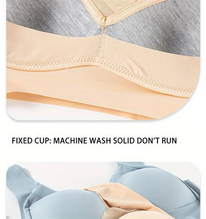 2/1Solid Wireless Sports Bra Comfy & Breathable Seamless Push Up Running Workout Tank Everyday Bra, Women's Lingerie & Underwear
