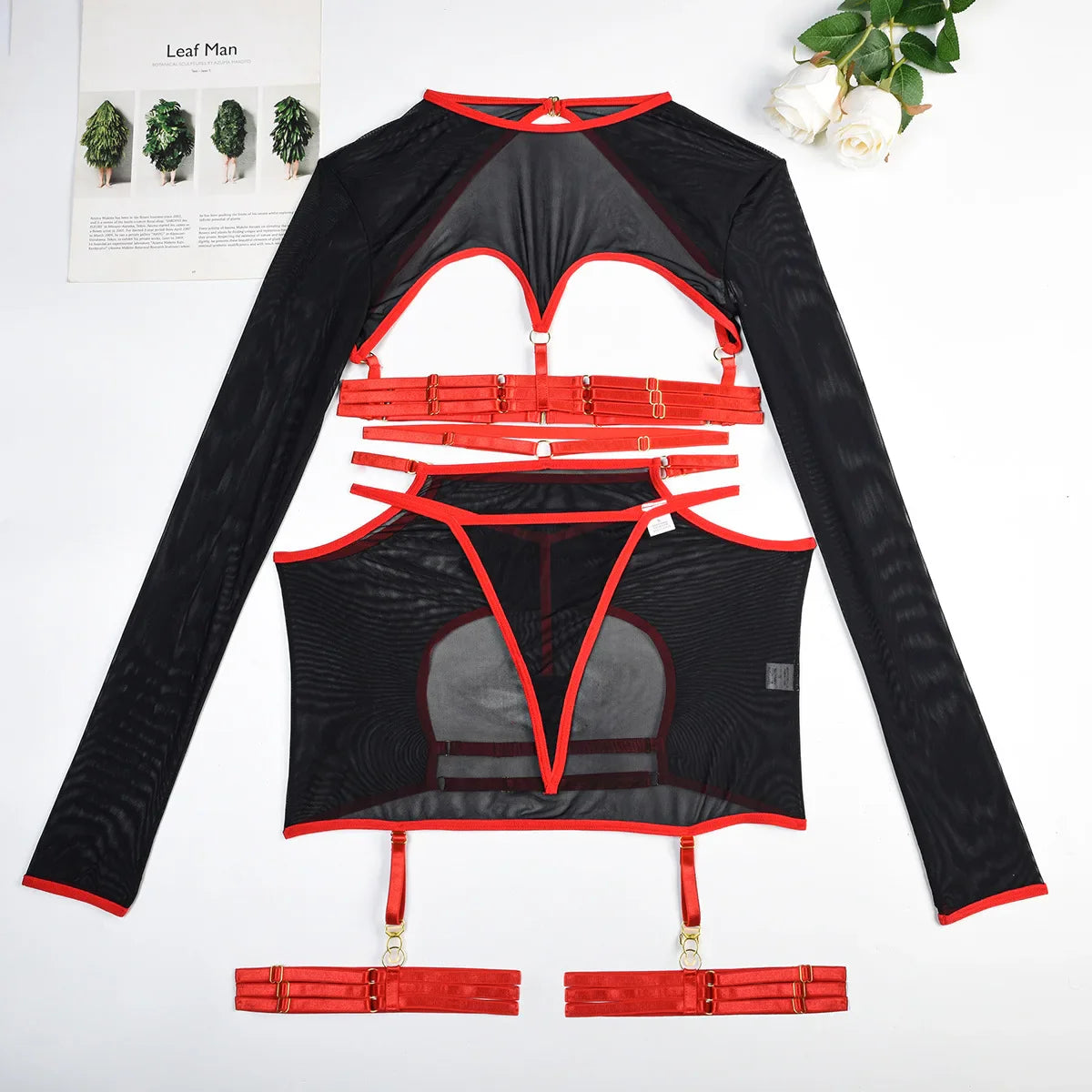 Diccvicc Long Sleeve Lingerie Sexy Sheer Mesh Porn Top Crotchless Skirt Naked Bandage Women Underwear Uncensored Erotic Costume