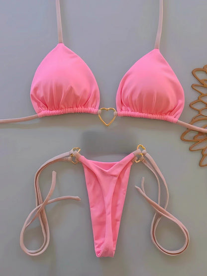Para Praia 6 Colors Solid Brazilian Bikini Micro Swimwear T-back Swimsuit Women Sexy Biquini 2025 Thong Bikini Set Bathing Suit