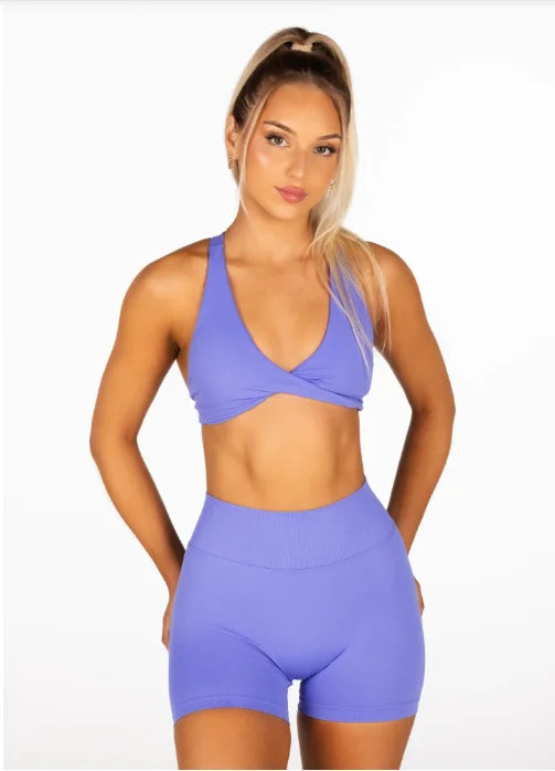 SHINBENE Women's Twist Workout Sports Bras Back Cross Padded Low Impact Fitness Bra Yoga Crop Tops