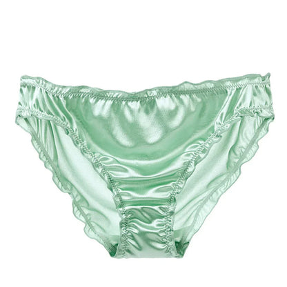 Ladies Frill Trim Satin Ice Silk Seamless No Show Underwear Invisible Briefs Plus Size Women's Panties S/M/L/XL