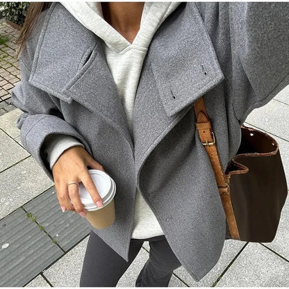 Urban Black Woolen Blend Coats Women Stand Collar Single-breasted Long Sleeve Thick Warm Jacket 2025 Autumn Winter Lady Outwear
