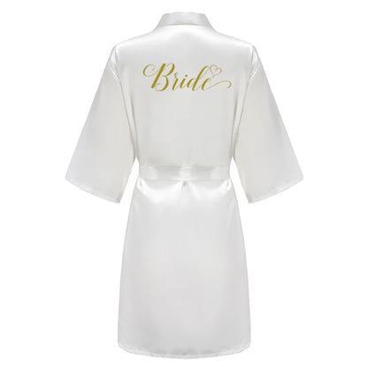 Wedding Party Team Bride Robe With Black Letters Kimono Satin Pajamas Bridesmaid Bathrobe SP003
