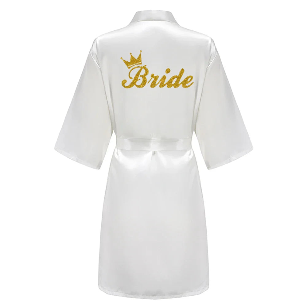 Wedding Party Team Bride Robe With Black Letters Kimono Satin Pajamas Bridesmaid Bathrobe SP003