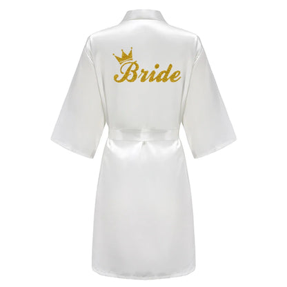 Wedding Party Team Bride Robe With Black Letters Kimono Satin Pajamas Bridesmaid Bathrobe SP003