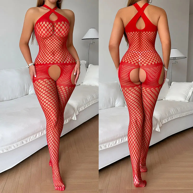 Hot Lingerie For Adult Women Mesh Full Open Bra One-piece Underwear Panty Set Sexy Costume Fishnet Undies Sheer Body Stockings