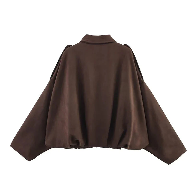 TFMLN Autumn Winter Women Suede Jacket Coat 2025 New Fashion Long Sleeve Zipper Loose Bomber Coat Chic Lady Casual Streetwear