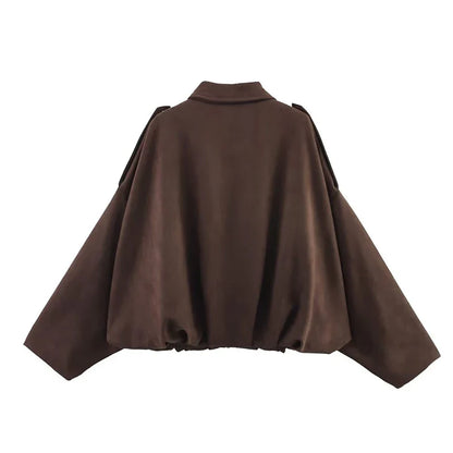 TFMLN Autumn Winter Women Suede Jacket Coat 2025 New Fashion Long Sleeve Zipper Loose Bomber Coat Chic Lady Casual Streetwear