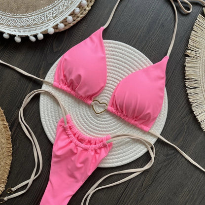 Para Praia 6 Colors Solid Brazilian Bikini Micro Swimwear T-back Swimsuit Women Sexy Biquini 2025 Thong Bikini Set Bathing Suit