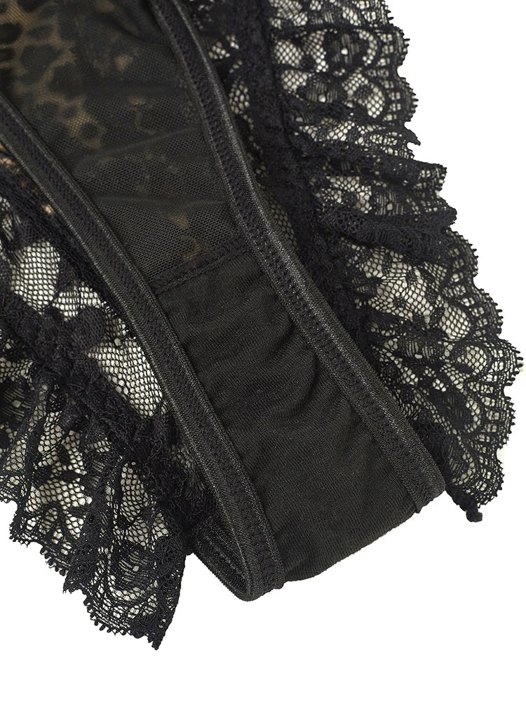 Sexy Lace Leopard Pattern Bodysuits Vintage Chic Slim Top Clothing Female Spaghetti Strap Sleeveless Backless Adult Shaper