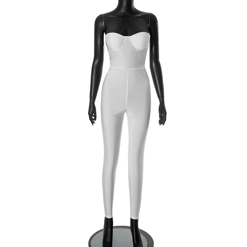 CUTENOVA Autumn And Winter New Women'S Solid Color Strapless Slim Sexy Big Backless Sleeveless Pencil Jumpsuit Elegant Lady