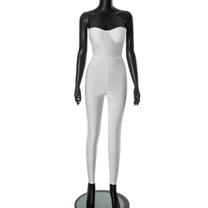 CUTENOVA Autumn And Winter New Women'S Solid Color Strapless Slim Sexy Big Backless Sleeveless Pencil Jumpsuit Elegant Lady