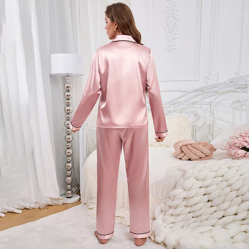 Women's Pajama Set Silk Sleepwear Suit Loungewear Pj Set Satin Long Sleeve Tops With Pants 2 Pieces Pjs Pajamas for Women Pyjama