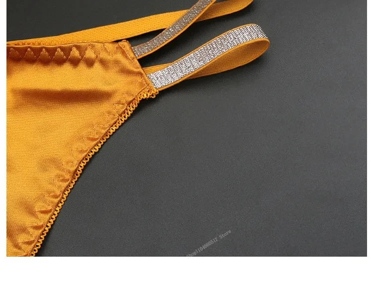 Sexy Silk Satin Thongs Hollow Out Fashion Solid Color Panties Cotton Crotch Low Waist Breathable Pure Color Women's Underwear